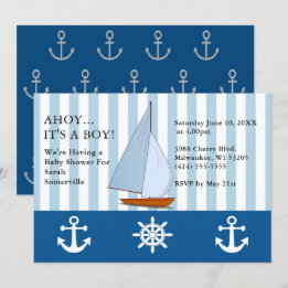 Ahoy Es ist ein Baby-Dusche Segelschiff Sepia Blue Einladung
