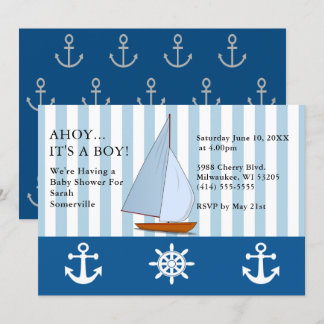 Ahoy Es ist ein Baby-Dusche Segelschiff Sepia Blue Einladung