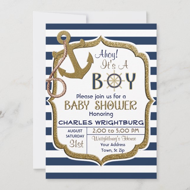Ahoy Es ist ein Baby Nautical Theme Baby Einladung (Vorderseite)