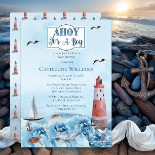Ahoy Es ist ein Boy Lighthouse Ocean Baby Shower Einladung