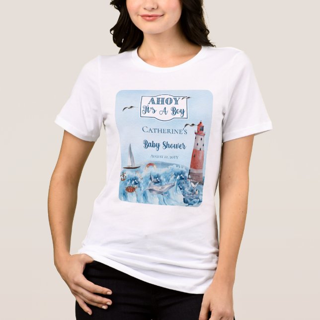 Ahoy Es ist ein Boy Lighthouse Ocean Baby Shower Tri-Blend Shirt (Vorderseite)