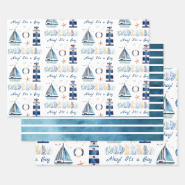 Ahoy! Es ist ein Boy Nautical Themed Customizable Geschenkpapier Set