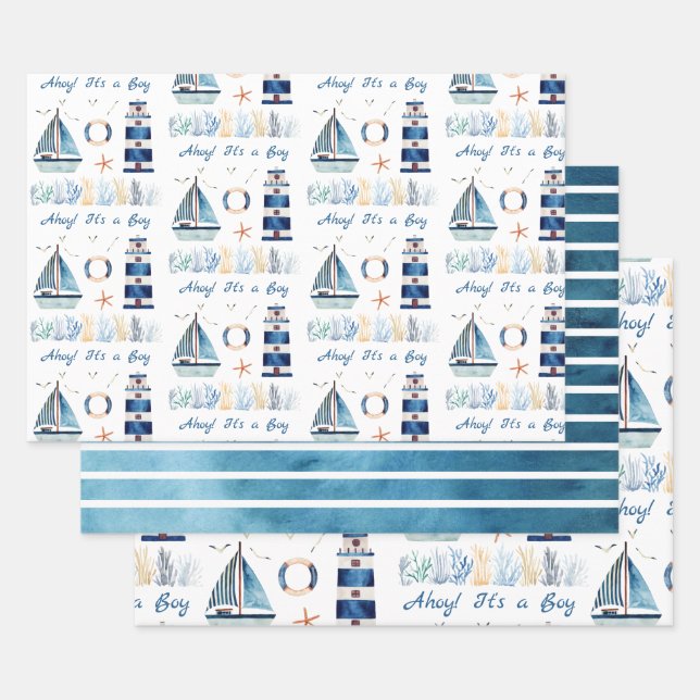 Ahoy! Es ist ein Boy Nautical Themed Customizable Geschenkpapier Set (Set)