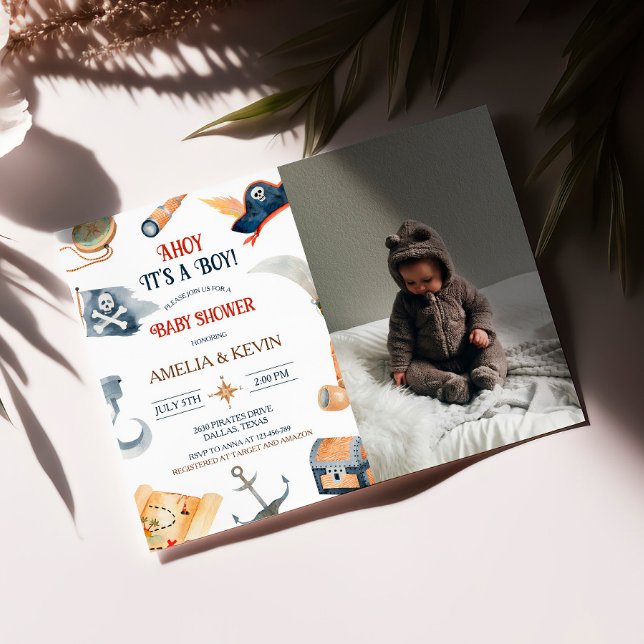 Ahoy Es ist ein Boy Pirate Baby Shower Foto Einladung (Von Creator hochgeladen)