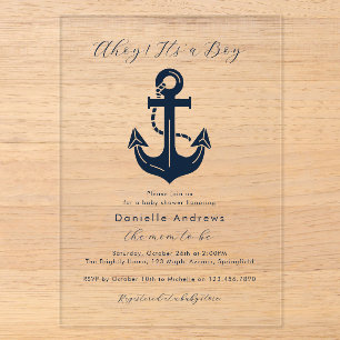 Ahoy Es ist ein Junge Acryl Baby Shower Nautical Acryleinladungen
