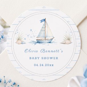 Ahoy, es ist ein Junge - Baby Shower - Blaues Sege Runder Aufkleber