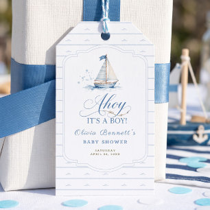 Ahoy, es ist ein Junge - Baby Shower Blaues Segelb Geschenkanhänger