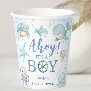 Ahoy, es ist ein Junge - Baby Shower Seemann Nauti Pappbecher