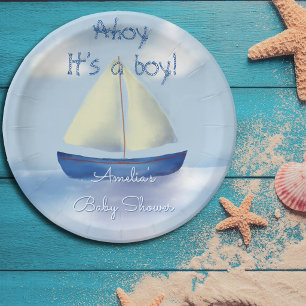 Ahoy, es ist ein Junge! Blaue Babyparty Pappteller