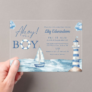 Ahoy, es ist ein Junge, Blaue Meeres Baby-Party Acryleinladungen
