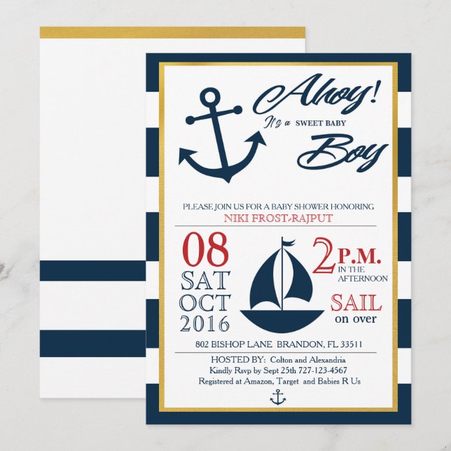  Ahoy! Es ist ein Junge! Einladung (Vorne/Hinten)