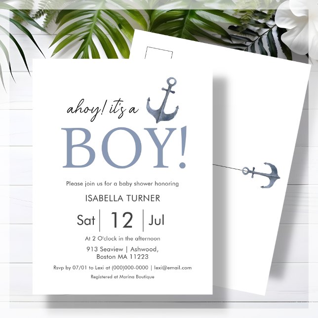 Ahoy! Es ist ein Junge | Einladung der Babydusche Postkarte (Von Creator hochgeladen)