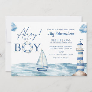 Ahoy, es ist ein Junge, Monogramm, nautische Babyp Einladung
