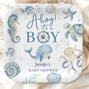 Ahoy, es ist ein Junge, nautische Babyparty Blau Pappteller