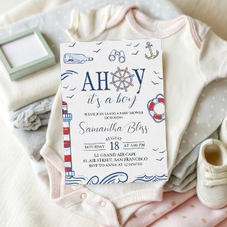 Ahoy, es ist ein Junge, nautische Babyparty-Einlad Einladung