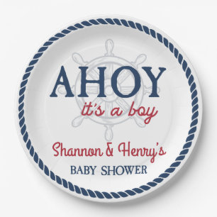 Ahoy, es ist ein Junge, nautische Babyparty Pappteller