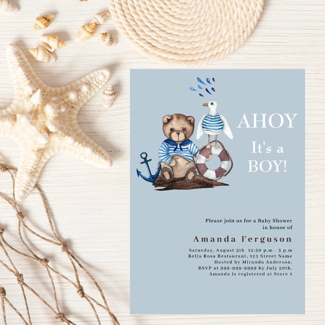 Ahoy es ist ein Junge Teddy Bären Segler Baby Dusc Einladung (Von Creator hochgeladen)