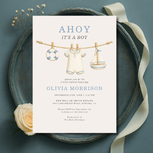 Ahoy, es ist ein Junge Wäscheleine Baby Shower Einladung