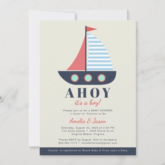 Ahoy Es ist eine Baby Dusche Einladung für junge P (Vorderseite)