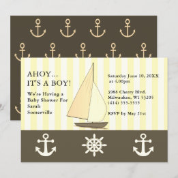 Ahoy Es ist eine Baby-Dusche Segelschiff Sepia Sti Einladung