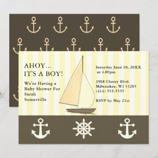 Ahoy Es ist eine Baby-Dusche Segelschiff Sepia Sti Einladung