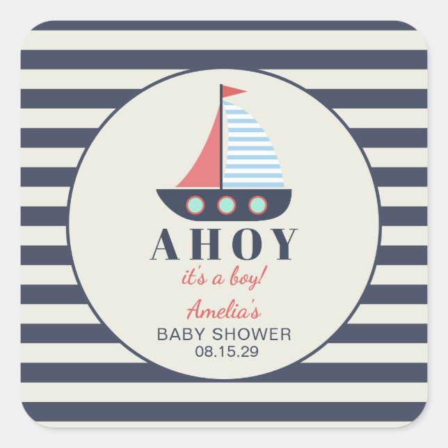 Ahoy Es ist eine Baby-Kinderdusche Quadratischer Aufkleber (Vorderseite)