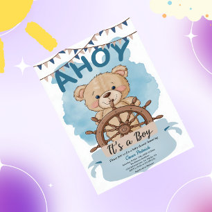 Ahoy Es ist eine Baby Teddy Bear Sailboat Babydusc Einladung