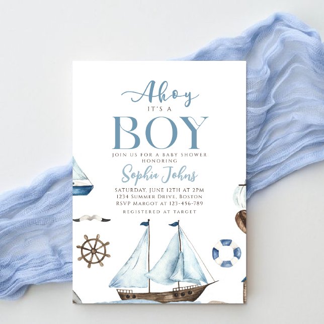 Ahoy Es ist eine Babydusche für Boys mit blauem Sc Einladung (Von Creator hochgeladen)