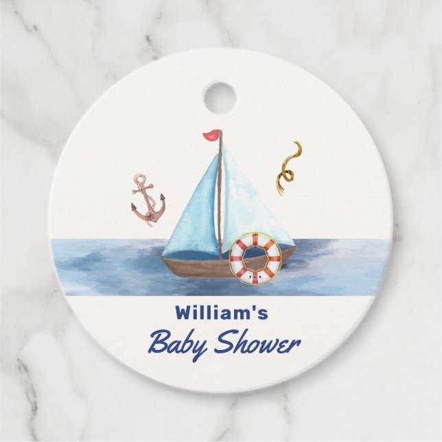 Ahoy Es ist eine Babydusche mit Kinderschiff Geschenkanhänger (Vorderseite)