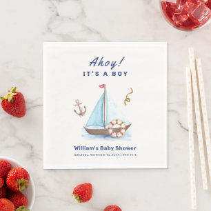Ahoy Es ist eine Babydusche mit Kinderschiff Serviette