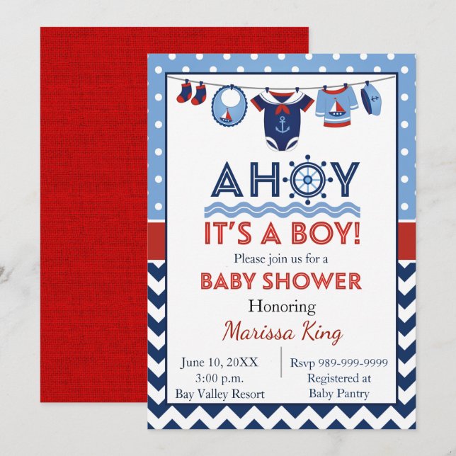 Ahoy Es ist eine Boy Baby Dusche Einladung (Vorne/Hinten)