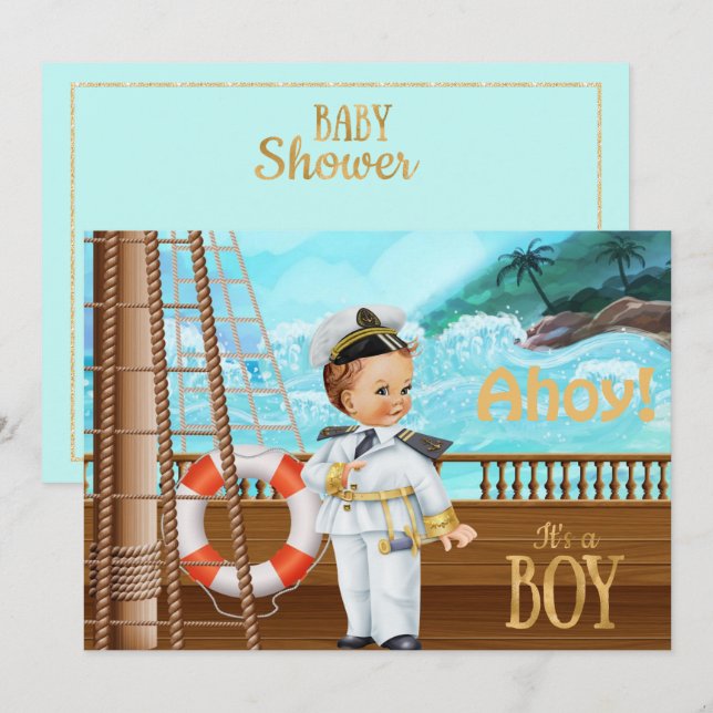 Ahoy Es ist eine Boy Baby Dusche Einladung (Vorne/Hinten)