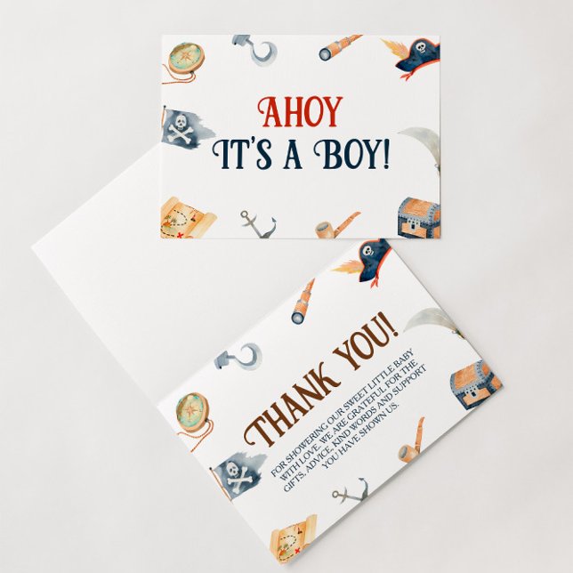 Ahoy Es ist eine Boy Pirate Baby Dusche Dankeskarte (Von Creator hochgeladen)