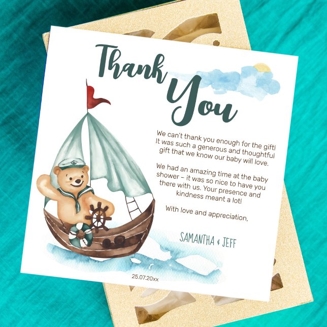 Ahoy es ist eine nautische Teddybär Babydusche Dankeskarte (Von Creator hochgeladen)