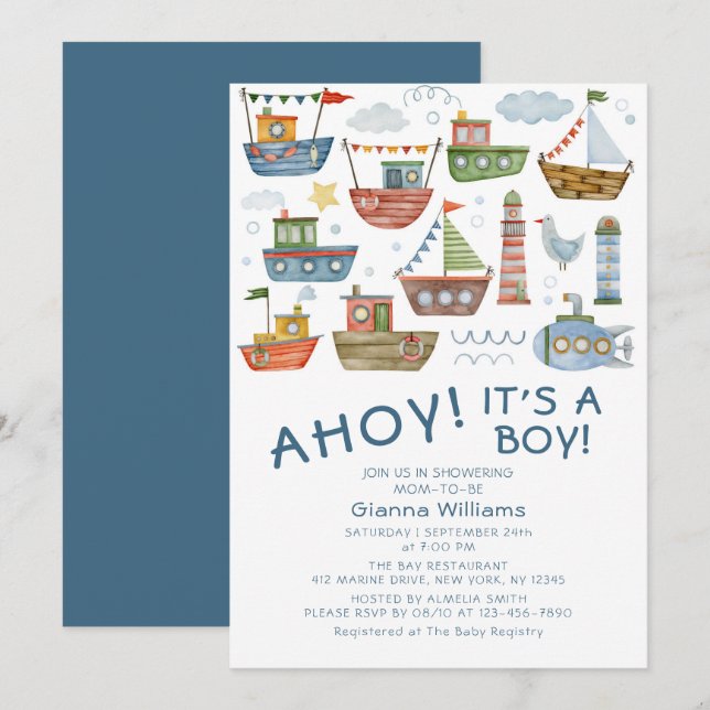 AHOY! Es ist eine Niedliche Kinderdusche Einladung (Vorne/Hinten)