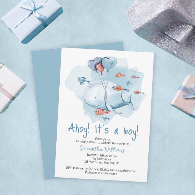 Ahoy Es ist eine Niedliche Whale Baby Dusche Einladung (Ahoy It's A Boy Cute Whale Baby Shower Invitation
)