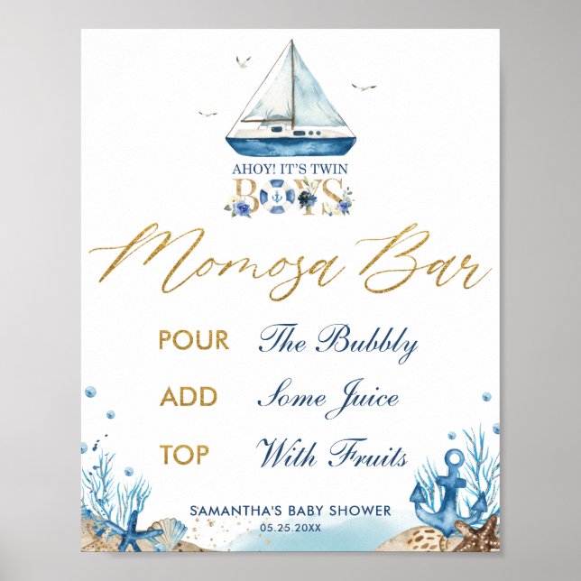 Ahoy Es ist Twin Boy Nautical Baby Dusche Momosa B Poster (Vorne)