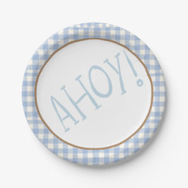 Ahoy ist ein Baby aus Blau und Weiß Pappteller