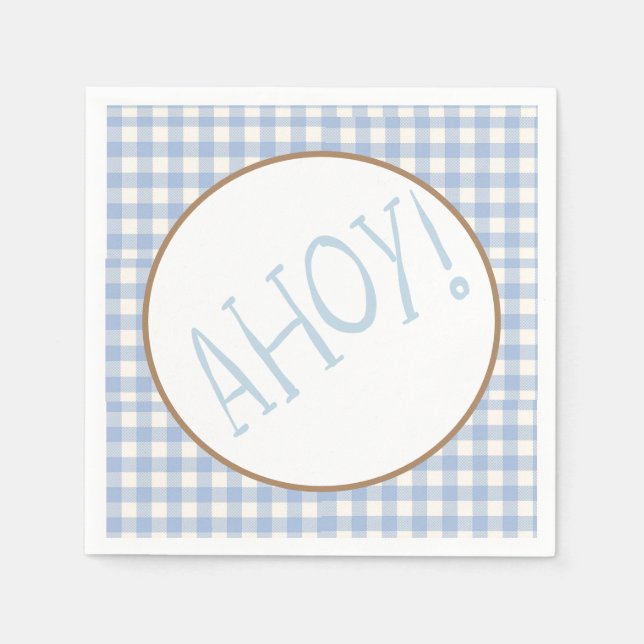 Ahoy ist ein Baby aus Blau und Weiß Serviette (Vorderseite)