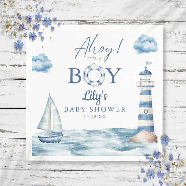 Ahoy ist ein Baby Nautical Baby Dusche Serviette (Ahoy Its A Boy Nautical Baby Shower Napkins)