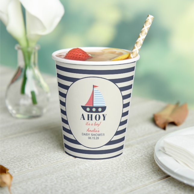 Ahoy ist ein Baby Nautical Baby Shower Paper Cups Pappbecher (In Situ)
