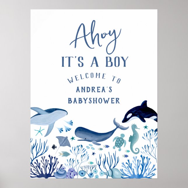 Ahoy ist ein Boy Blue unter der Sea Baby Dusche Poster (Vorne)