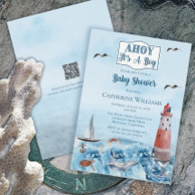 Ahoy ist ein Boy Lighthouse Ocean Baby Shower QR