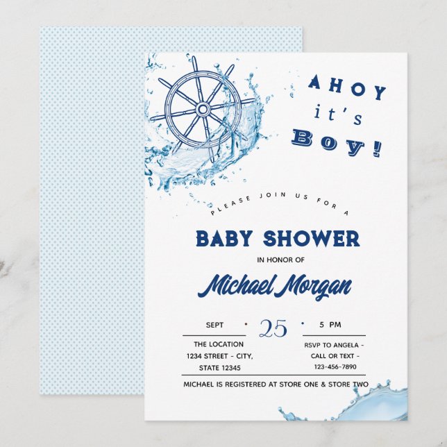 Ahoy ist ein Junge, ein Schönheitsrad Einladung (Vorne/Hinten)