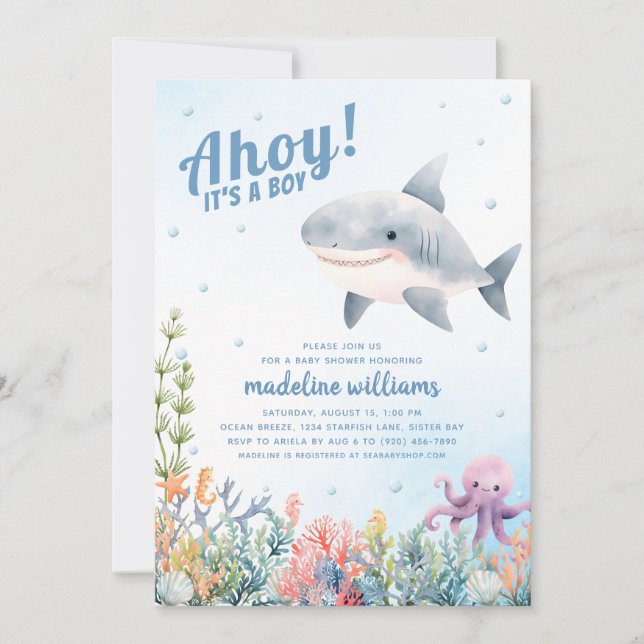Ahoy ist ein Junge unter der Sea Baby Dusche Einladung (Vorderseite)