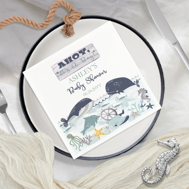 Ahoy ist ein Junge unter der Sea Baby Dusche Serviette (Von Creator hochgeladen)