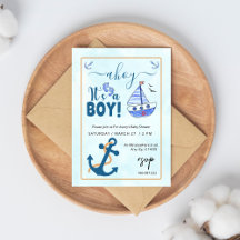 Ahoy ist eine Baby-Dusche mit Boy Sailboat