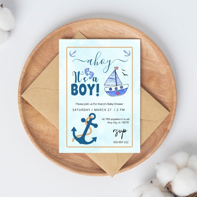 Ahoy ist eine Baby-Dusche mit Boy Sailboat Einladung (Von Creator hochgeladen)