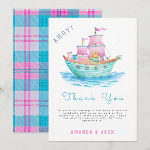 Ahoy ist eine Baby Ship Animals Sailboat Baby Dusc Dankeskarte