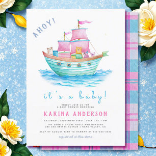 Ahoy ist eine Baby Ship Animals Sailboat Baby Dusc Einladung